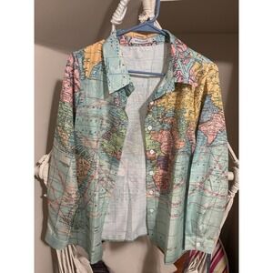 Women's Miss Look World Map Long‎ sleeve Blouse Size M